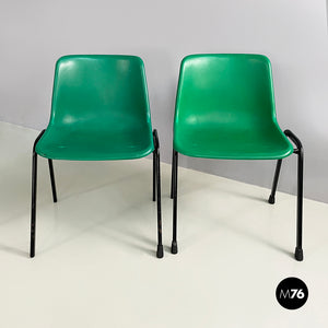 Stackable chairs in green plastic and black metal, 2000s