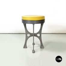 Load image into Gallery viewer, Stool in yellow leather and aluminium, 1940s
