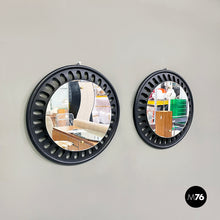 将图片加载到图库查看器，Round wall mirrors in black wood, 20th century
