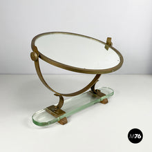 画像をギャラリービューアに読み込む, Adjustable table mirror in brass, glass and wood, 1950s
