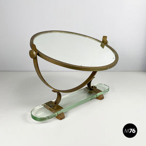 Adjustable table mirror in brass, glass and wood, 1950s