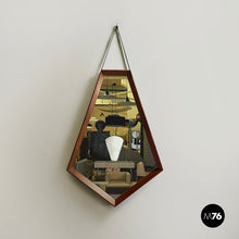 Load image into Gallery viewer, Wall mirror in wood and black leather, 1960s
