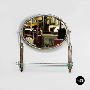 Wall mirror with shelf in glass and metal, 1930s