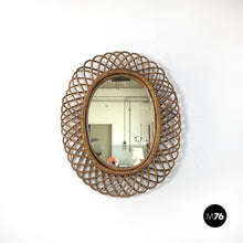 Load image into Gallery viewer, Oval wall mirror in rattan, 1960s
