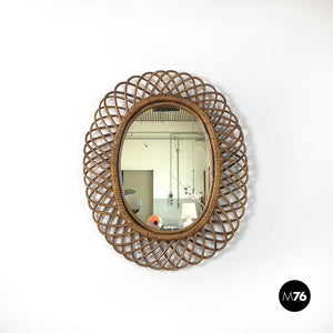 Oval wall mirror in rattan, 1960s