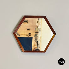 Load image into Gallery viewer, Hexagonal wall mirror with wooden frame, 1960s
