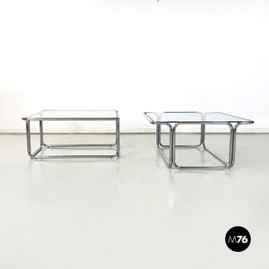 Coffee tables in glass and chromed steel, 1970s