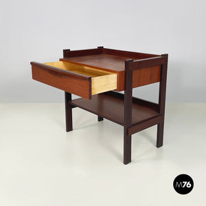 Wooden coffee table with shelves and drawer, 1960s