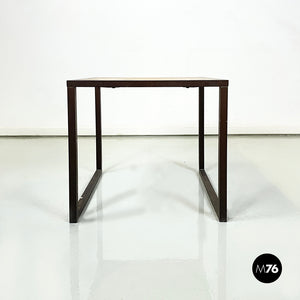 Square coffee table in travertine and metal, 1970s