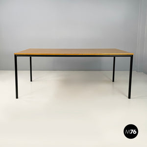 Dining table or desk in wood and black metal, 1980s