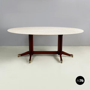 Dining table in mrble, wood and brass, 1960s