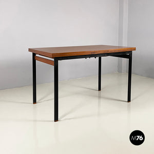 Extendable dining table in wood and black metal, 1960s