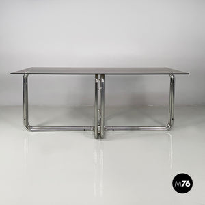 Dining table in smoked glass and steel, 1970s