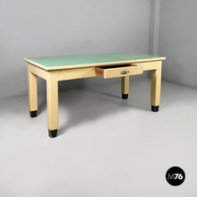 Load image into Gallery viewer, Dining table in white and aqua green wood, 1940s
