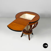 Load image into Gallery viewer, Wooden coffee table with internal fabric storage, 1930s
