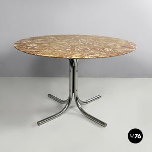 Dining table in red marble and steel, 1970s