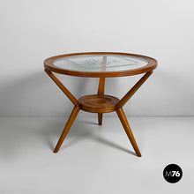 Load image into Gallery viewer, Coffe table in wood and decorated glass, 1950s
