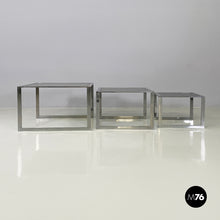 画像をギャラリービューアに読み込む, Coffee tables in smoked glass and metal, 1980s
