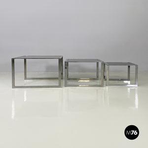 Coffee tables in smoked glass and metal, 1980s