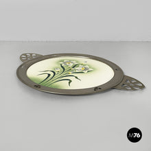 Charger l'image dans la galerie, Tray with flowers in ceramic and metal, 1930s
