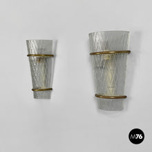Load image into Gallery viewer, Conical glass and metal wall lamps, 1950s

