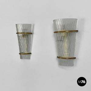 Conical glass and metal wall lamps, 1950s
