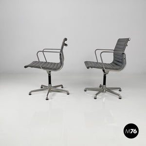 Dark grey leather office chairs by Charles and Ray Eames for ICF, 1970s