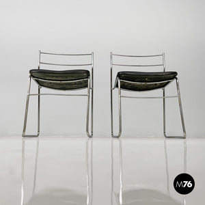 Chairs steel and black leatherette, 1970s