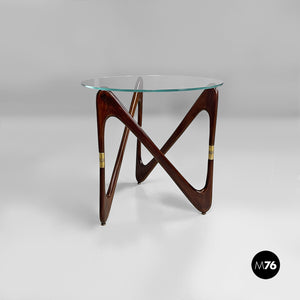 Coffe table in glass and wood, 1950s