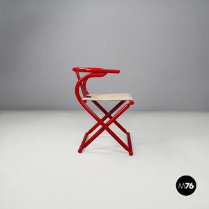 Red wood and fabric folding tub chair, 1980s