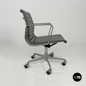 Dark grey leather office chair by Charles and Ray Eames for ICF, 1970s