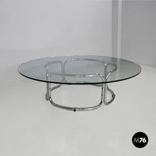 将图片加载到图库查看器，Coffee table in steel and glass, 1970s
