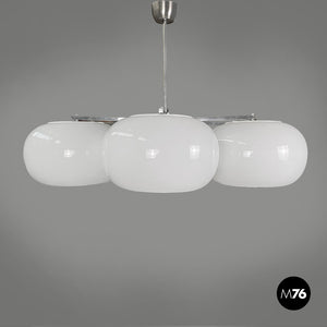 Opaline glass and metal chandelier, 1970s