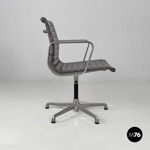 Dark grey leather office chair by Charles and Ray Eames for ICF, 1970s