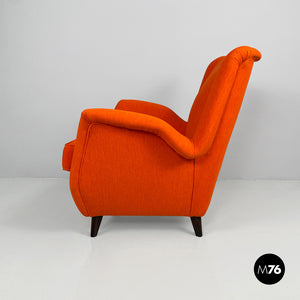 Armchair with orange fabric and wood, 1950s