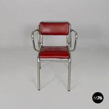 画像をギャラリービューアに読み込む, Chairs in metal and red faux leather, 1930s
