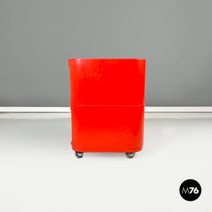 Red plastic modular chest of drawers by Anna Castelli for Kartell, 1970s