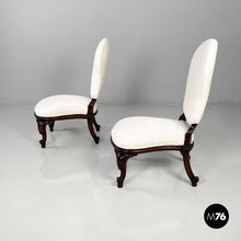 将图片加载到图库查看器，Wooden and white fabric armchairs, 1930s
