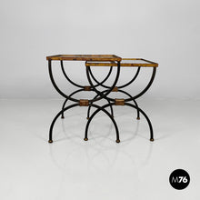 Load image into Gallery viewer, Stackable metal and glass coffee tables, 1940s

