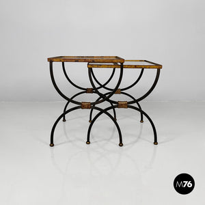 Stackable metal and glass coffee tables, 1940s
