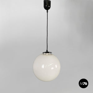 Round white glass chandelier, 1950s
