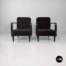 将图片加载到图库查看器，Armchairs in wood and brown velvet, 1940s
