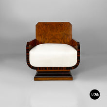 将图片加载到图库查看器，Armchairs in wood and white leatherette, 1930s
