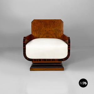 Armchairs in wood and white leatherette, 1930s