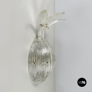 Pineapple-shaped wall lamp in fluted glass, 1980s