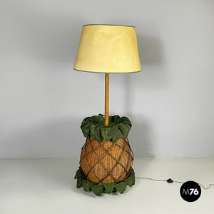 Pineapple floor lamp in wicker, 1970s