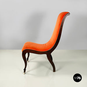 Chair in orange velvet and dark wood, 1950s