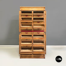 Load image into Gallery viewer, Office filing cabinet in wood and red metal, 1940s
