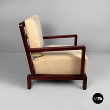 将图片加载到图库查看器，Armchair in wood and beige fabric, 1930s
