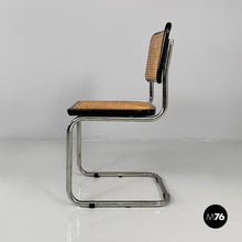 将图片加载到图库查看器，Chair in black wood, straw and steel, 1960s
